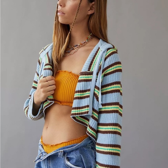 BDG Indie Hooded Cardigan Striped Multicolor Women's M - Picture 2 of 7